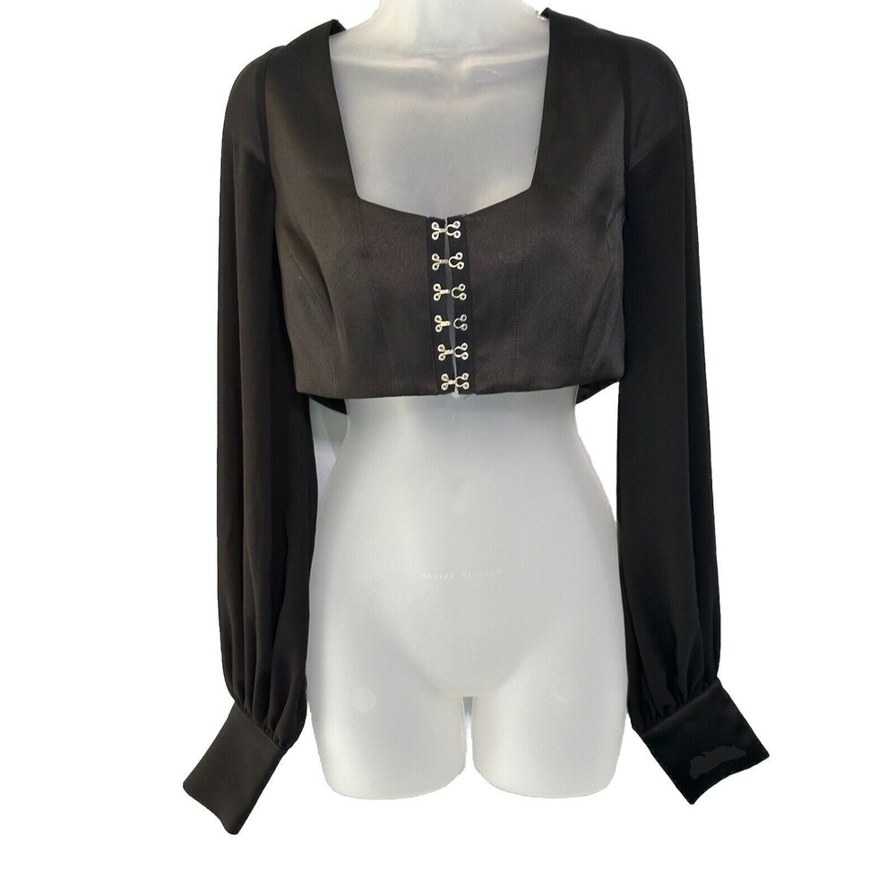 Forever 21 Crop Top Medium Festival Ballon Sleeve Goth-core Fairy Goth Black